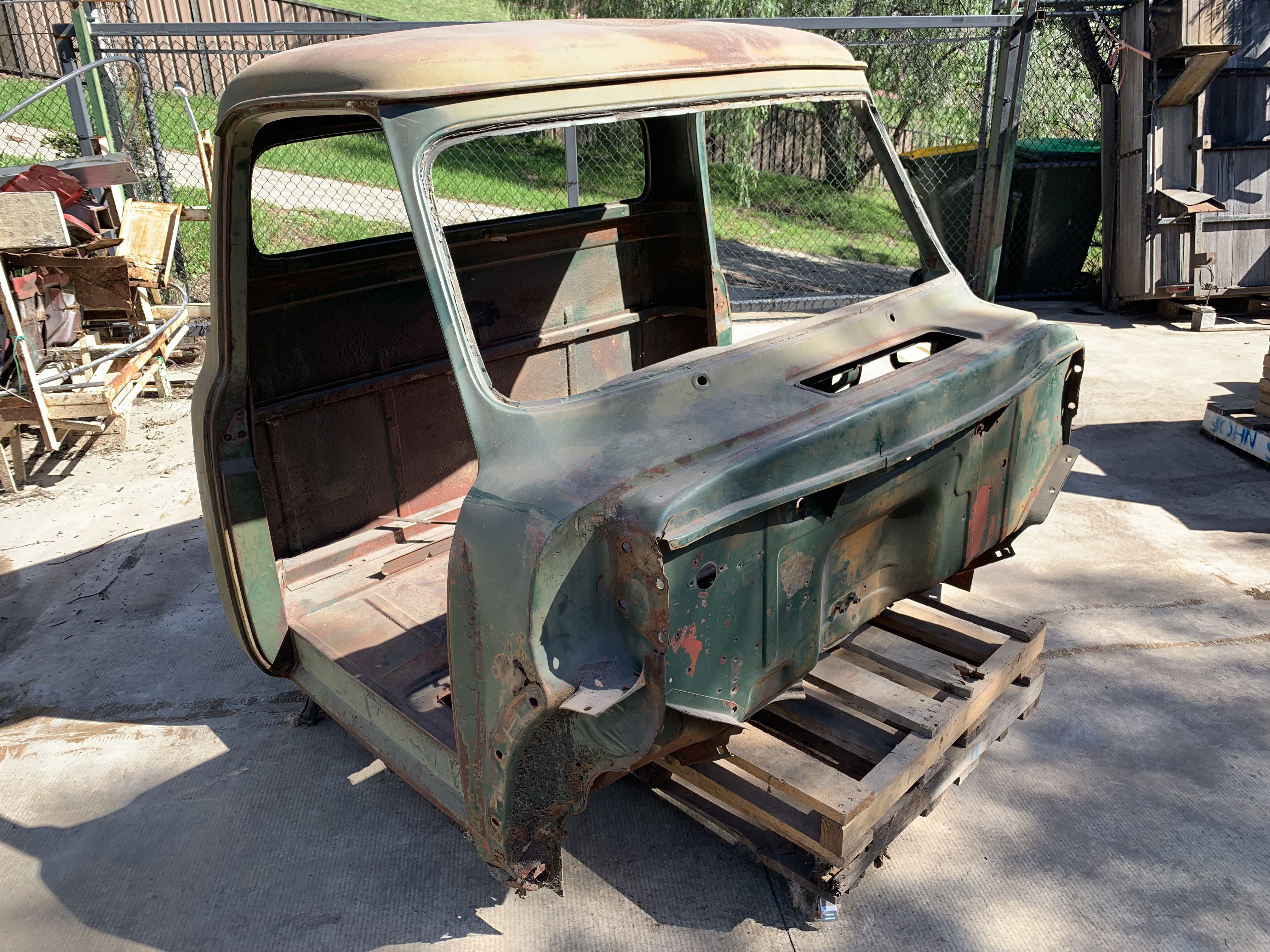 1955 Ford F600 before blasting — 60 years of rust and old paint